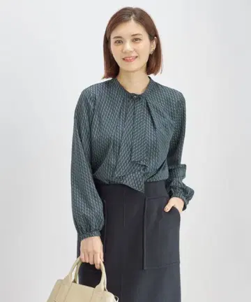 SHIPS 기하 프린트 소매 볼륨 블라우스