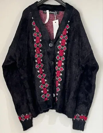 새상품 CasseSango 니트 체크 무늬 V넥 가디건 남녀 공용