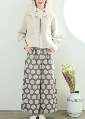 신상품 cloudnine 그레이 화이트 도트 와이드 팬츠 L 새상품