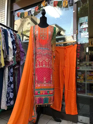 오렌지 컬러의 동양 스타일 원피스 3piece set