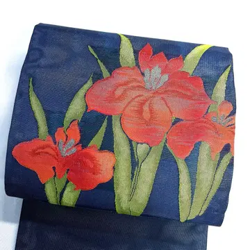 나고야 오비 여름용 명주 창포 블루칼라 은사 기모노 112tz