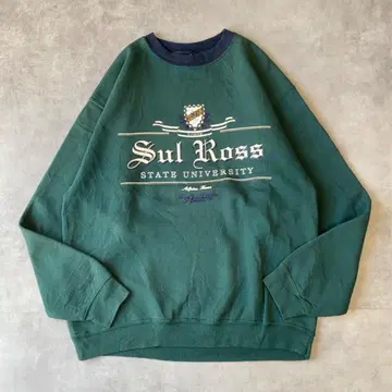 맨투맨 프린트 칼리지 구제 의류 USA제 XL 그린 화이트 12813