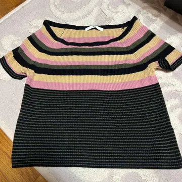 SLY 반팔 니트 소재 스트라이프 상의