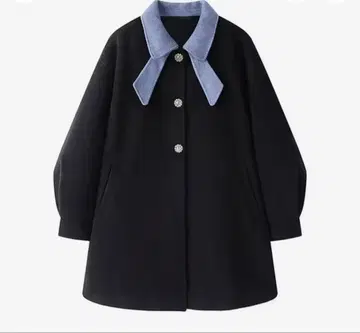 리본 칼라 블랙 코트