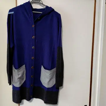 네이비 후드 부착 긴팔 가디건