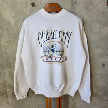 90s USA 구제 의류 맨투맨 L OCEAN CITY 화이트 프린트