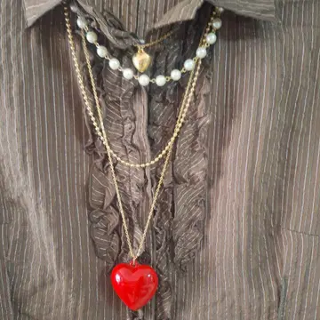 펄과 골드 하트 4연 레이어드 목걸이 레어