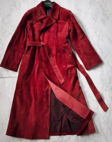 [ 새상품급 고급 ] 기장 103 카프 스웨이드 롱 코트 벨트 9호