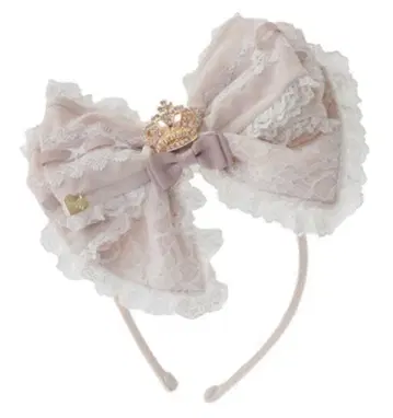 LIZLISA 도리 레이스 리본 머리띠 핑크