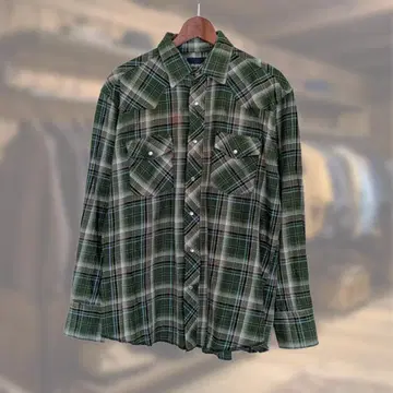 90s Wrangler 플란넬 셔츠 웨스턴 그린 계열