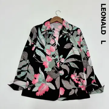 LEONALD 레오나르 셔츠 자켓 L 칸칸 꽃무늬 블랙