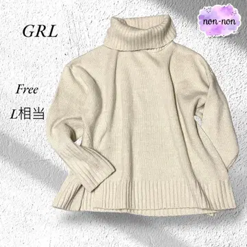 A843.그레일/니트 스웨터 [ F ] L 상당/화이트/하이넥/밑단 슬릿