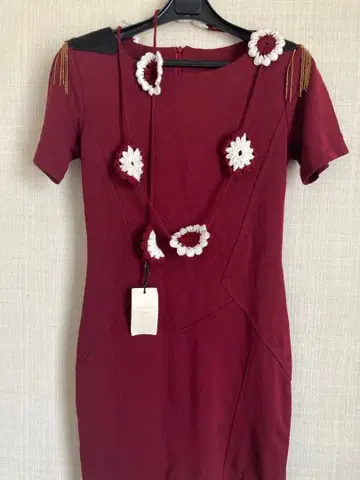 목걸이 와인색/화이트 플라워 이탈리아제 로마점 한정품 핸드메이드 새상품