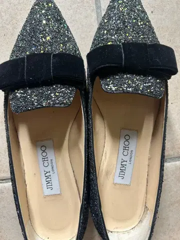 JIMMY CHOO 블랙 글리터 플랫슈즈 35 리본