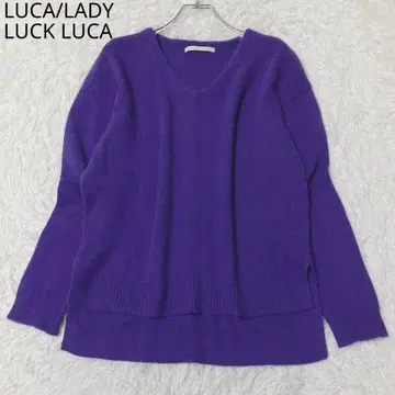 루카 레이디 랙 루카 스웨터 V넥 사이드 슬릿 화려한 퍼플 가을/겨울