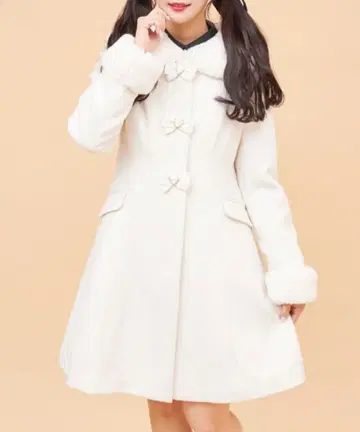 시크릿허니 리본 포함 퍼 옷깃 코트 화이트