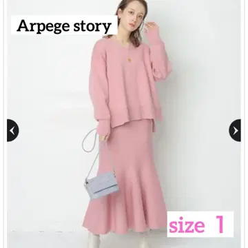 새상품급 아르페쥬 스토리 핑크 니트 셋업 머메이드 스커트