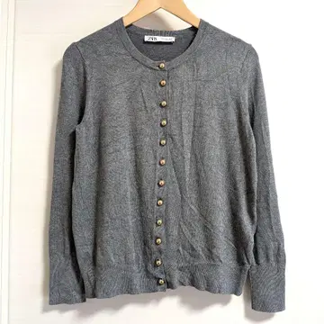 ZARA 골드 버튼 니트 가디건 L 사이즈 그레이 레이온 혼방