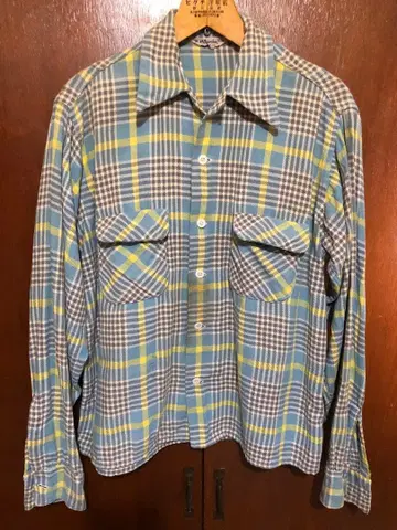 빈티지 40~50s 필그림 오픈 카라 플란넬 셔츠 플랩 포함