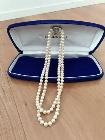 펄 진주 2단 목걸이 실버 케이스 포함 다이마루