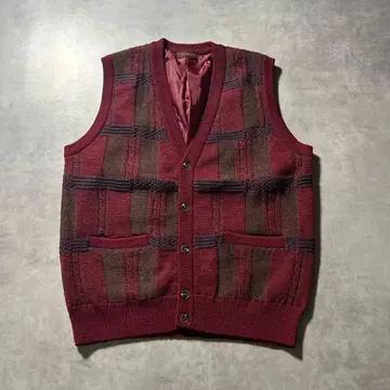 빈티지 케이블 노르딕 레드 체크 레트로 니트 베스트