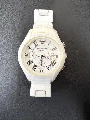 아르마니 화이트 손목시계 AR1404 화이트 세라믹 QZ 화이트 다이얼