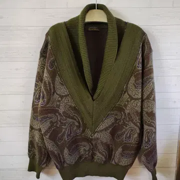 레어 80s 빈티지 페이즐리 무늬 울 100% 스웨터 L 사이즈