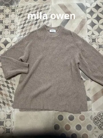 mila owen 미라 오웬 사이드 슬릿 베이지 리브 니트 긴팔