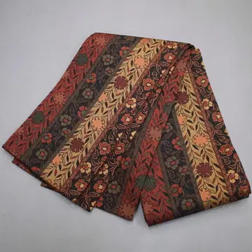 M01-8 순수 실크 반폭 오비 블랙 레드 계열 당초 무늬