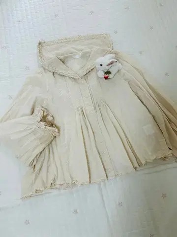 핑크하우스 세일러 옷깃 블라우스 면 로운 아이보리 피코프릴 긴팔 수선