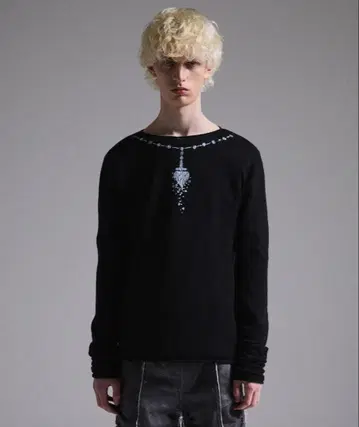 사이즈 L [GRANCY] 프린트 디자인 쉬어 니트