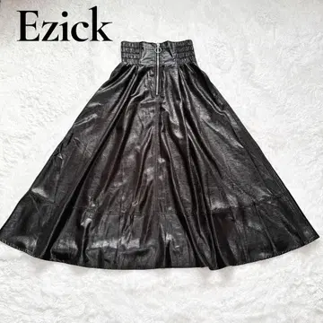 Ezick 에지크 Glossy satin 지퍼 플레어 스커트 블랙 F