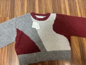 인타샤 컬러 블록 니트 풀오버 WINE