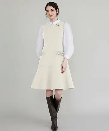 [ 미사용 새상품 ] 마리에르 카세트 포켓 프릴 오버롤 스커트 7호