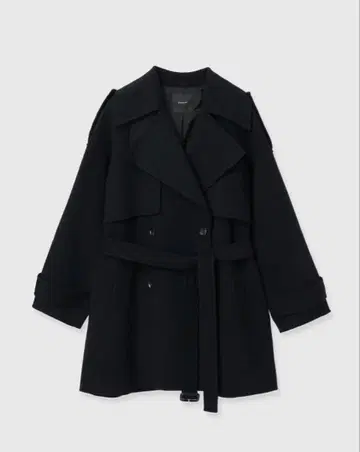 anuans 리버 울 미들 트렌치코트 블랙