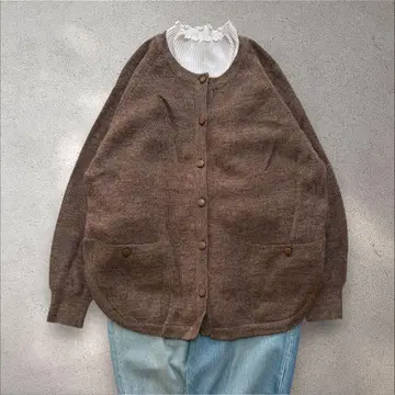 빈티지 니트 가디건 브라운 성숙 캐주얼 레트로 걸리시