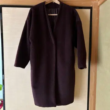 다크 퍼플 롱 코트 노카라