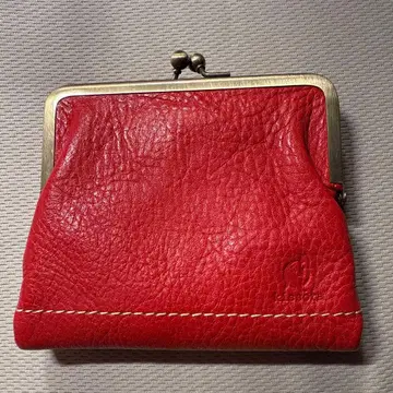 키소라 가죽 빨간색 가마구치 접이식 지갑