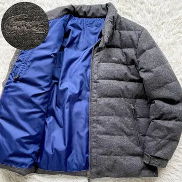 새상품급 XL 사이즈 라코스테 다운 자켓 로고 자수 블루 차콜 그레이