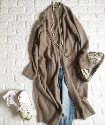 어반 리서치 고급 폭스 기모 롱 니트 가디건 브라운