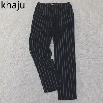 카 팬츠 스트라이프 블랙 S 오피스 캐주얼 울 혼방 포켓 포함