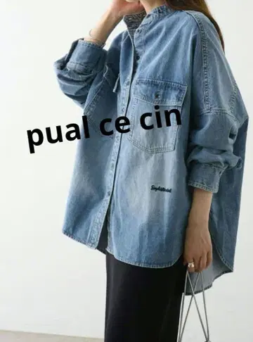 PUAL CE CIN 빈티지 데님 밴드 카라 셔츠 여성용