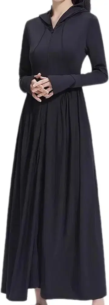 래쉬가드 블랙 후드 부착 원피스