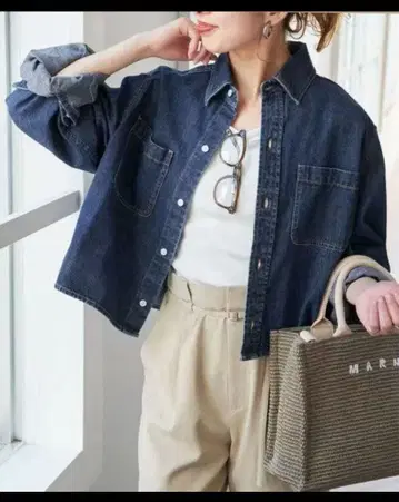 스픽 앤 스팬 숏 데님 셔츠