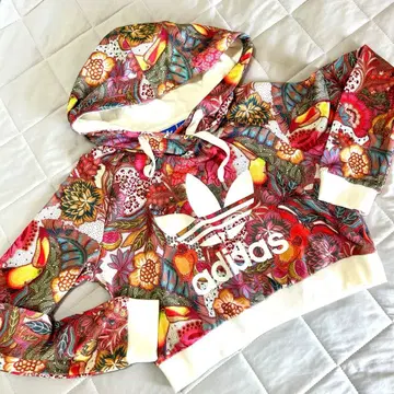 새상품급 adidas 꽃무늬 크롭 후드티 L 사이즈 댄스 콜라보 후드티