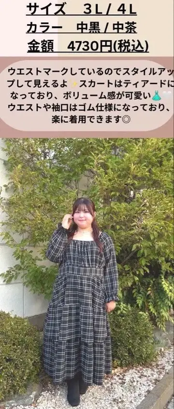 아베일 CHIP CLIP 체크 무늬 티어드 원피스 3L