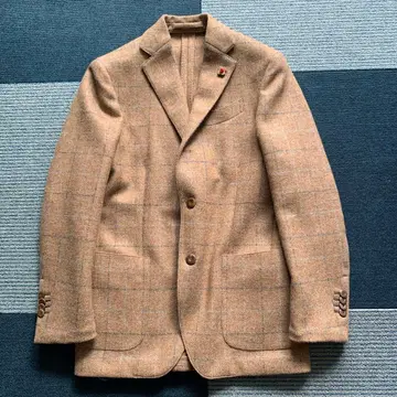 LARDINI 브라운 체크 무늬 테일러드 자켓
