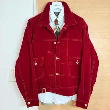 빨간색 코듀로이 테일러드 자켓