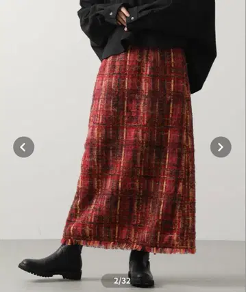 Gready Brilliant 트위드 체크 밑단 프린지 스커트