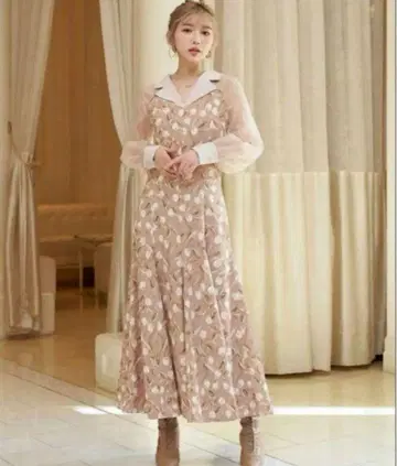 다리치 플라워 패턴 레이어드 원피스